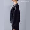 Pearl Sweatshirt Volume Round Loose [Blue Beryl] [Limited Stock] [Blue Beryl] Women's Pullover, Sleeves, Neck, Off-the-Shoulder, Fit, Black,