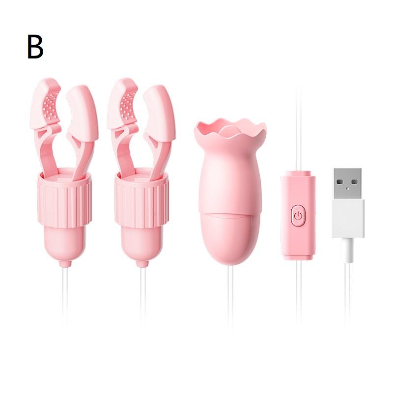 Women's Nipple Clamps Vibrator with Tongue Licking Strong Sucking Breast Massage Adult Vibrating Toy Female Masturbator