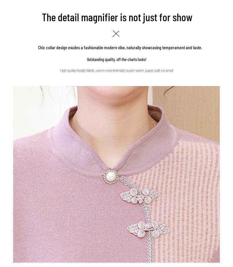 Mom's Winter Velvet Sweater: National Style Warm Base Layer for Middle-Aged & Elderly Women