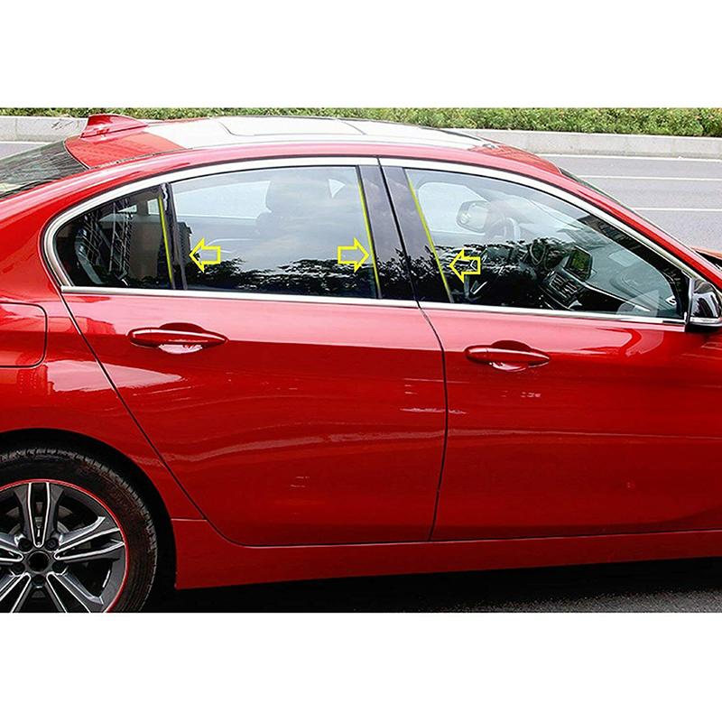6Pcs Car Door Window Pillar Posts Trim Covers Sticker Black Decal for BMW 3-Series E90 carbon fibre 2005-2012 Car accessories