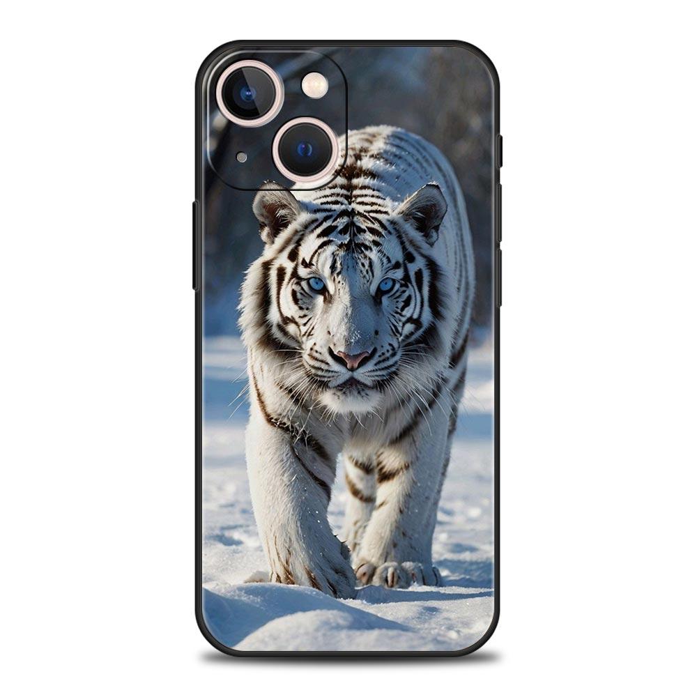 Phone Case For iPhone 17 16e 15 14 13 12 11 Pro Max SE 7 8 Plus Shell iPhone 16 Soft TPU Cover Animal White Tiger