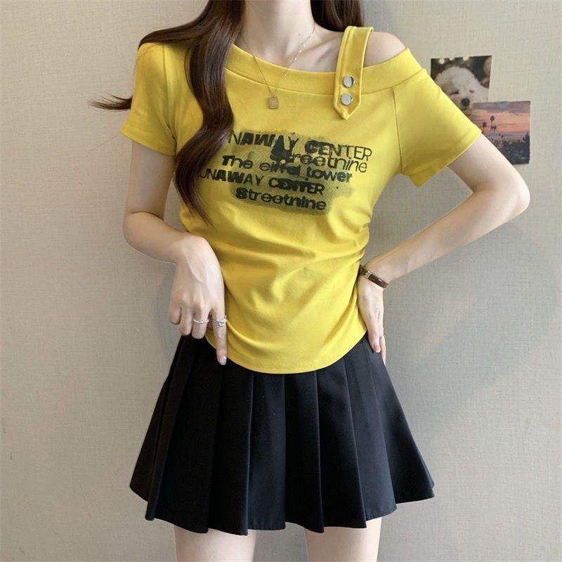 Women's Plus Size Chic Waist-Cinched Short-Sleeve Slim Off-Shoulder Top - Summer New Arrival