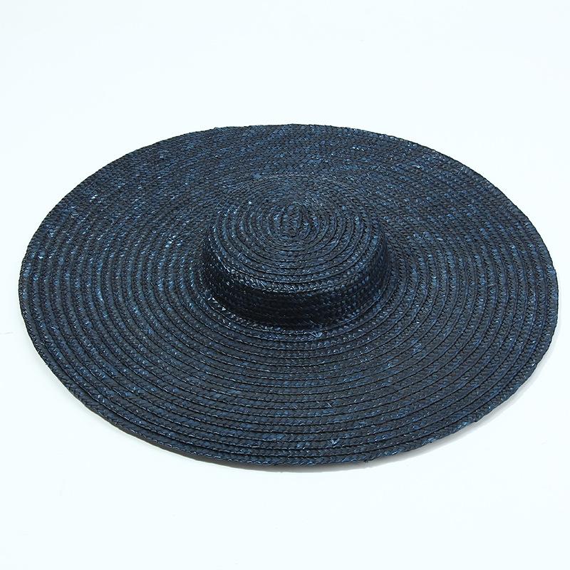 Cappello di Paglia a Tesa Larga 15cm con Parte Superiore Piatta Cappelli Estivi da Spiaggia per Donna Cappello Boater con Nastro Cappello da Sole Grigio Nero Rosso Rosa Blu Con Laccetto Sottogola