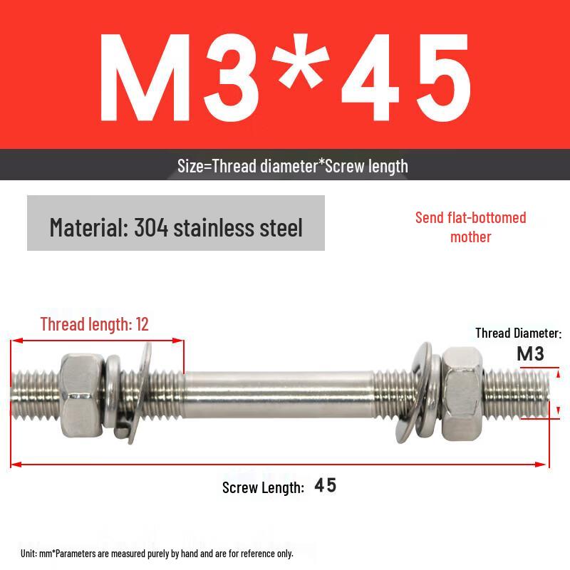 304 Stainless Steel Double-Ended Screw & Nut Set