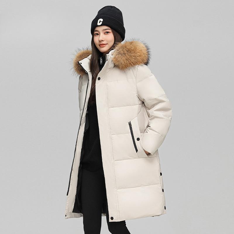 Over-knee Long Down Jacket for Men's Winter New Large Fur Collar Thick Top Couple Hooded Jacket