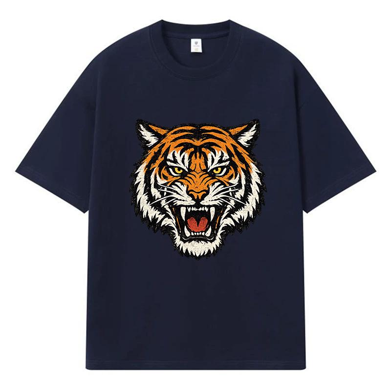 2026 Tiger Head Printed Graphic Y2k Harajuku Streetwear 100% Cotton T Shirt Casual Oversized Summer Men T-shirt