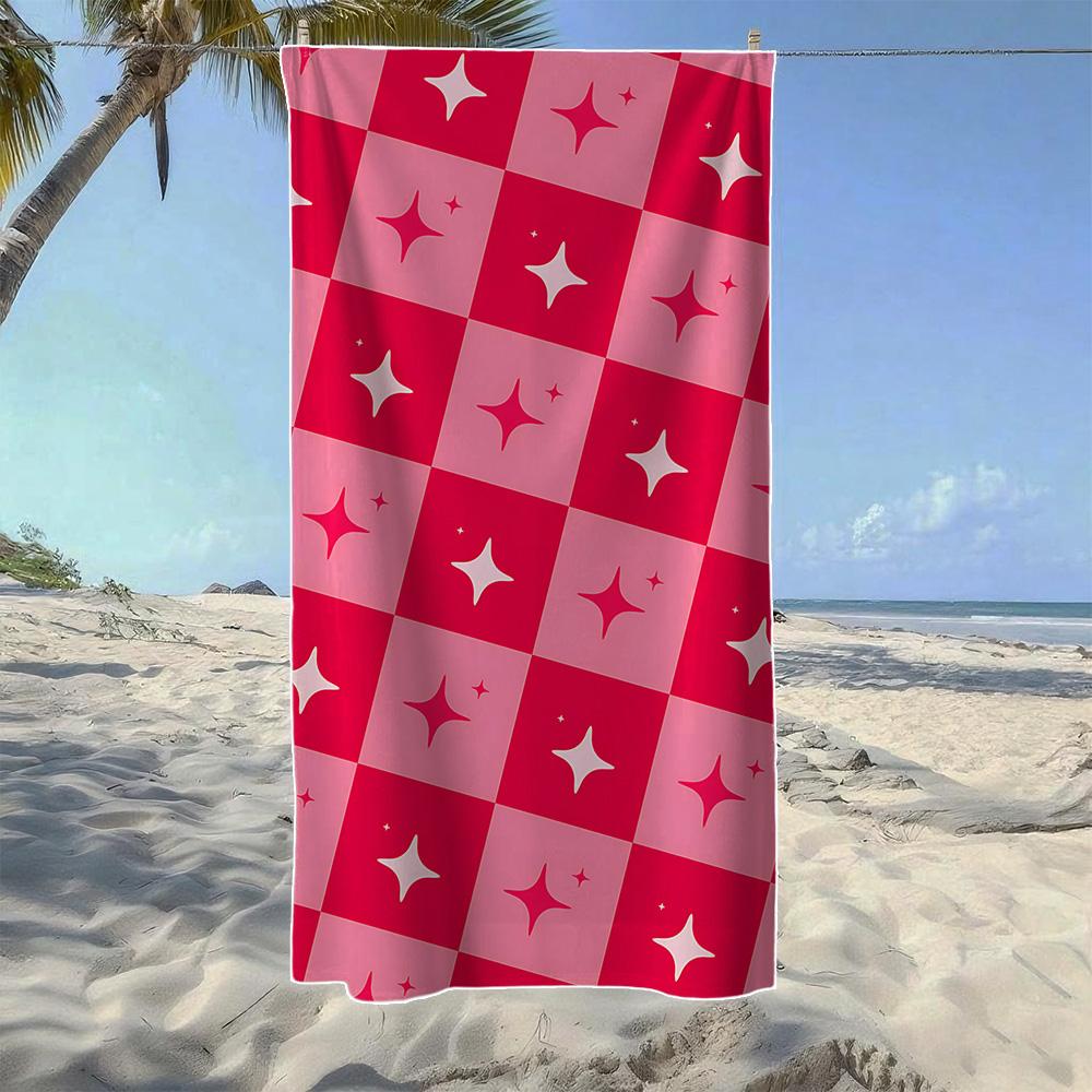 Checkered & Geometric Star Beach Towel,Soft Quick-Drying, Perfect For Portable Outdoor Travel,Swimming, Camping And Summer Beach