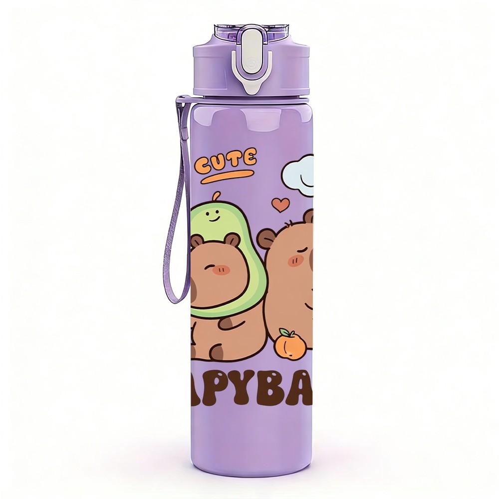 1PC Capybara Relax Cute Cartoon Print 750ml Color Plastic Sports Water Bottle Leakproof Flip Straw Lid Suitable for Sports Office Home Use