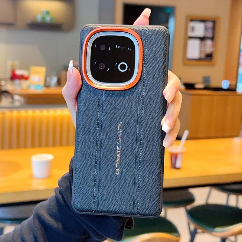 Luxury Cross Texture Leather Design Case For Vivo iQOO Z10 Turbo Plus Pro& Y300 GT Slim Orange Camera Ring Shockproof Case Cover