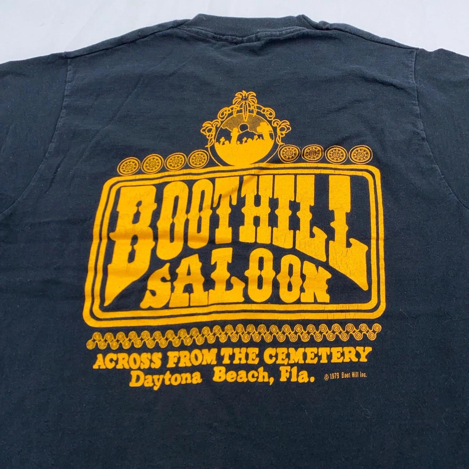 vtg 90s BOOTHILL SALOON DAYTONA BEACH FL T-Shirt MEDIUM biker motorcycle bar L