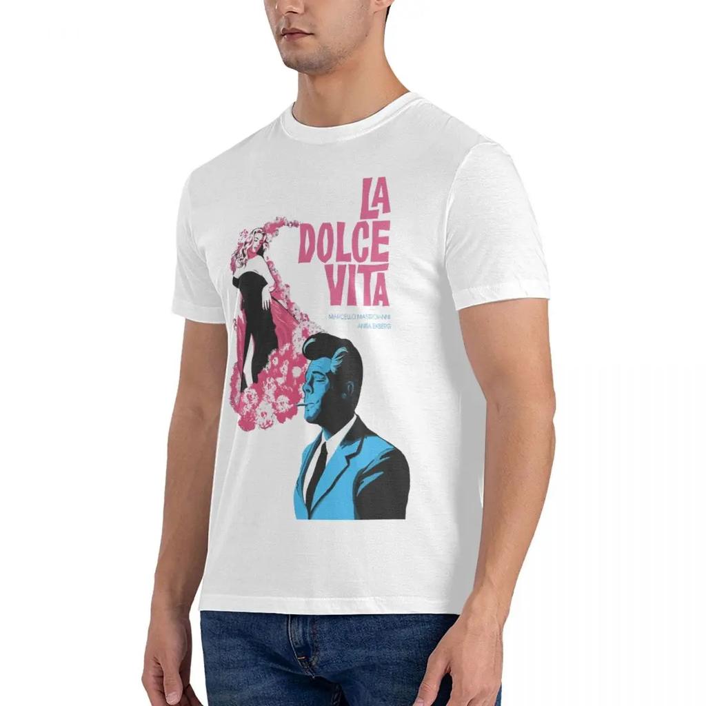 La Dolce Vita Fellini Print T-Shirt Men's Vintage Fashion Short Sleeve T-shirts Cotton Casual Cozy Oversized T Shirts