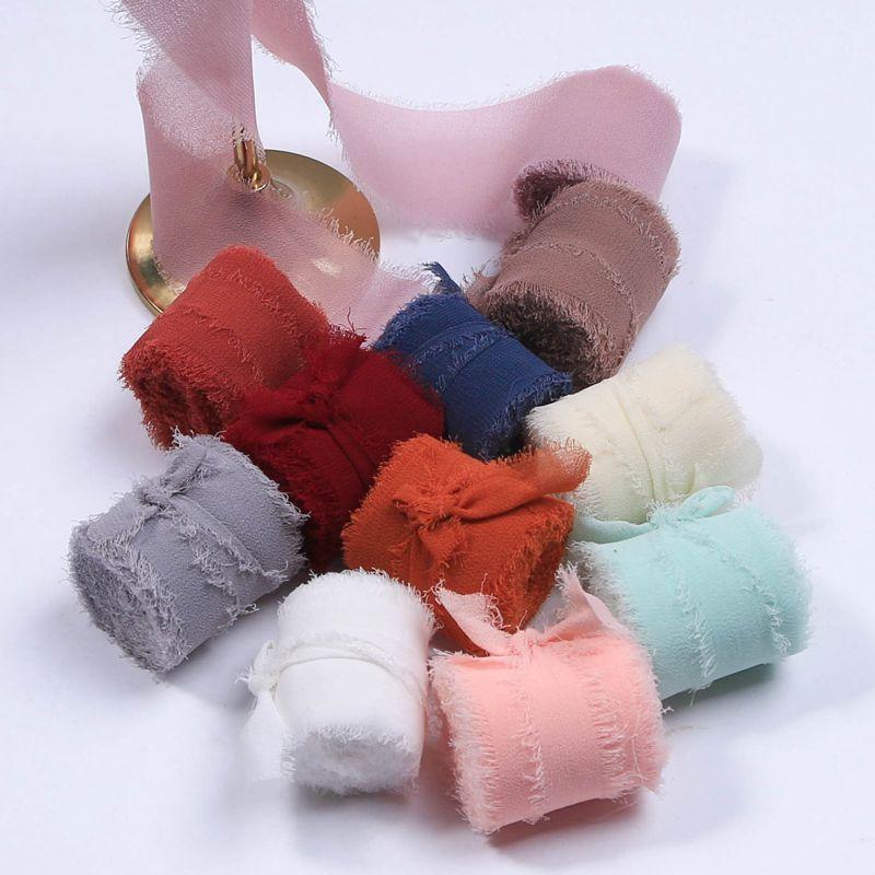 4CM*5M Handmade Frayed Edged Satin Chiffon Silk Ribbon For Wedding Invitation Wrapping Bouquets Birthday Party Decorations Gifts
