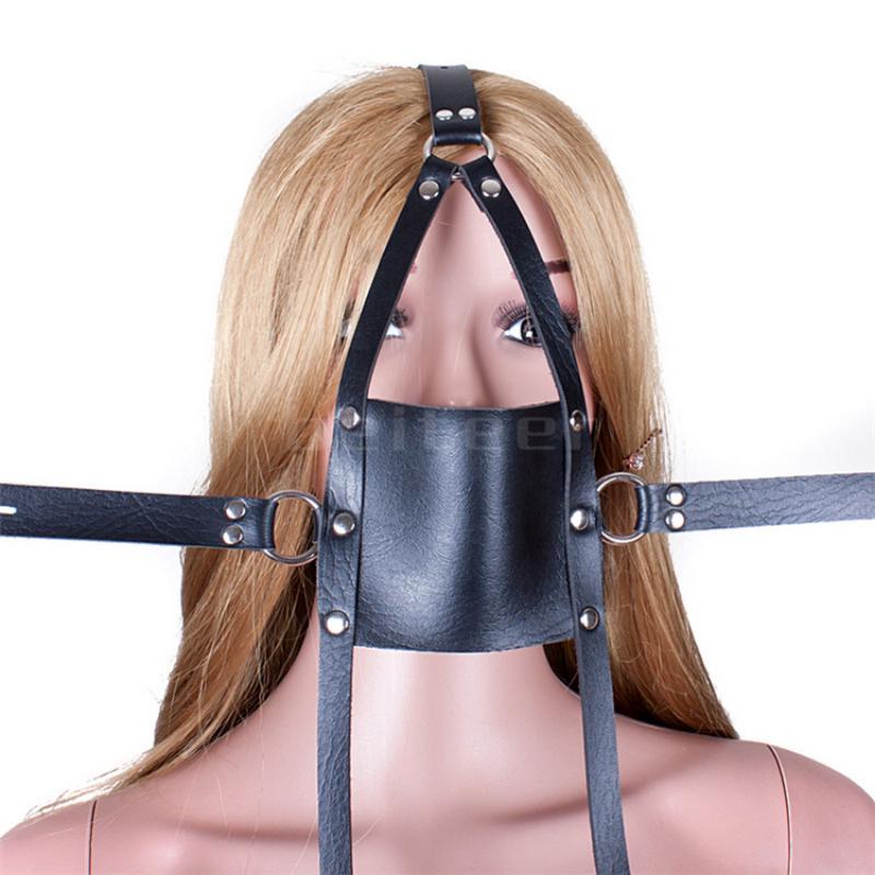 Sex Toys PU Leather Half Face Cover with Silicone Open Mouth Gag Oral Fixation Ball Bondage Head Harness Straps BDSM Adult Sex Toys