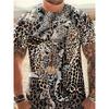 Men's T-shirt Men's Fashion Leopard Print Animal Print Casual Short Sleeved Round Neck T-shirt Loose Top