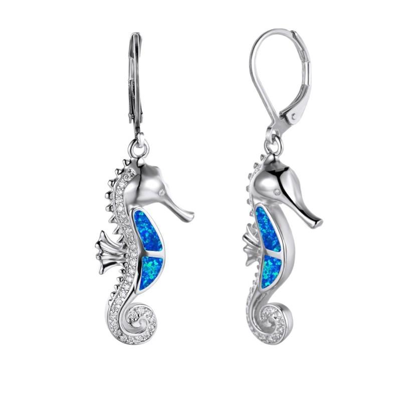 Wunsch Heißer Meereswind Serie Roségold Weißgold Blau-Weißer Opal Mikrofassung Weißer Diamant Seepferdchen Vielseitige Ohrringe