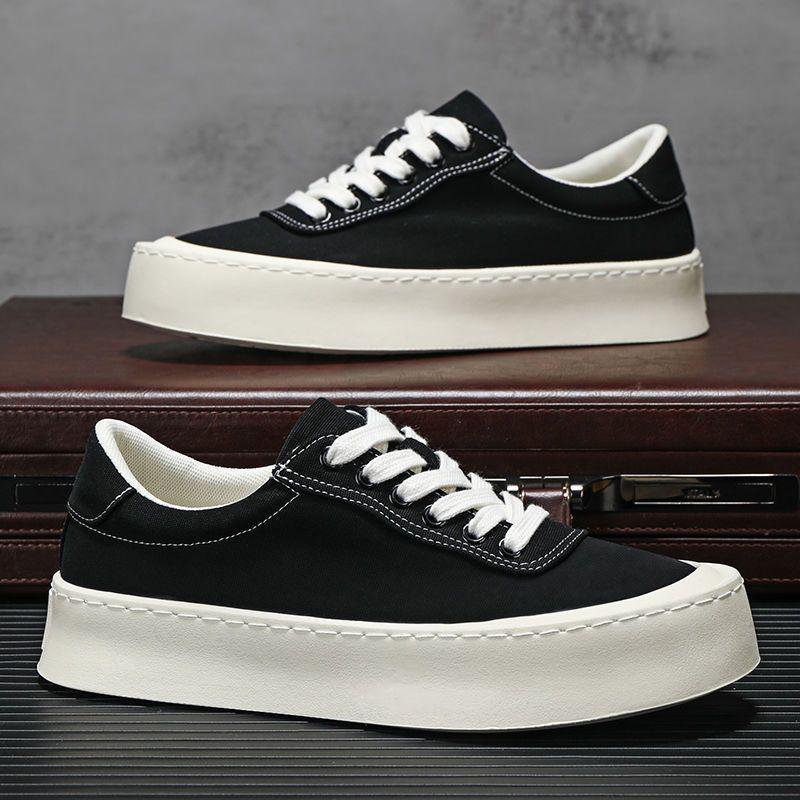 

Мужские летние парусиновые кеды для скейтбординга 2024, Дышащие, Толстая подошва, увеличивающая рост, Модный легкий дизайн, Черные для подростков Size 39