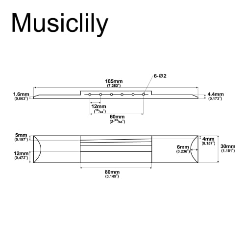Punte pentru chitară clasică Musiclily, lemn de palisandru, pas 12 mm