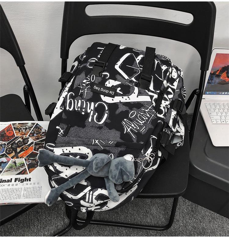 Trendy Harajuku-Style Graffiti Backpack for Students - Large Capacity, Unisex, Perfect for High School & College