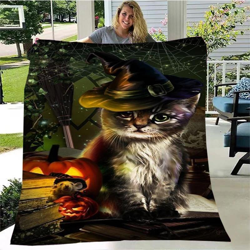 Gato misterioso, gato satanás cobertor fofo quente macio pelúcia sofá capa cobertor quadrado cobertor de viagem (Padrão personalizável)