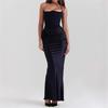 women's Solid Color Strapless Ruched Bodycon Maxi Dress Sexy Sleeveless Evening Party Mermaid Gown