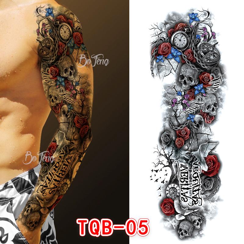 Waterproof Full Arm Floral Tattoo Stickers - Cross-Border Design for Europe & America
