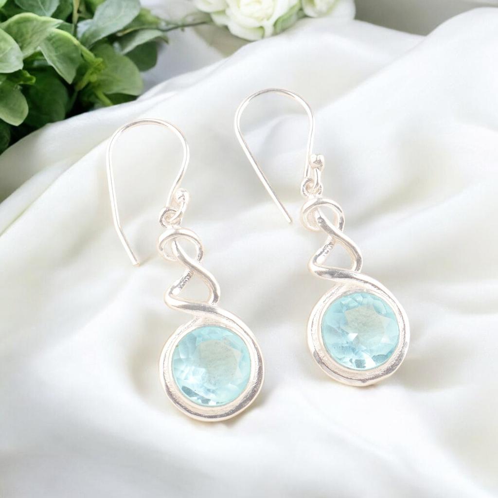 Natural Sky Blue Topaz 925 Sterling Silver Dangle Earrings For Women's 1.67" CE-14-1