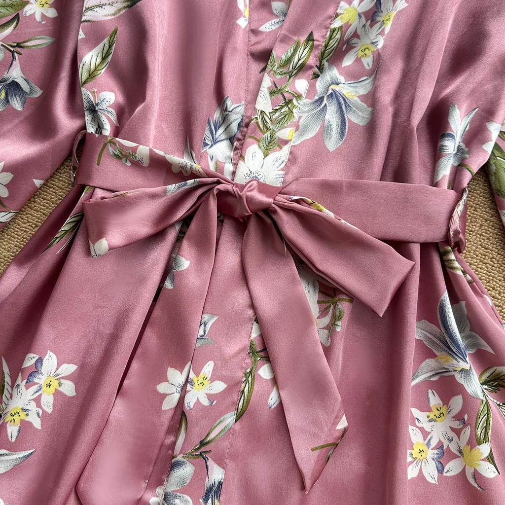 European & American Stylish Ice Silk Backless Nightgown & Robe Set - Women's Comfortable Home Wear