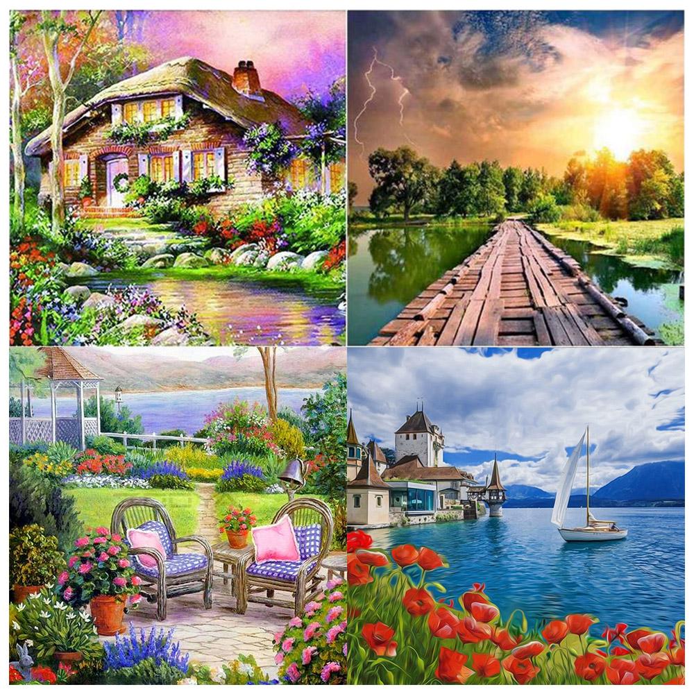 

Huacan DIY Алмазная живопись Пейзаж Мозаика Картинка ручной работы Rhinestone рукоделие Вышивка Главная Декор