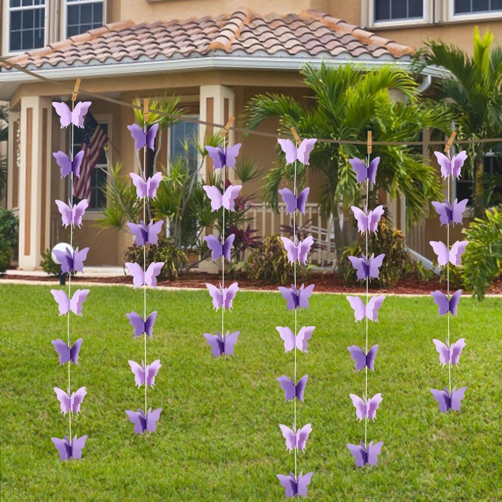 CIEOVO Butterfly Hanging Garland 3D Paper Bunting Banner Party Decorations Wedding Baby Shower Home Decor Purple 4 Pack, 110 Inch Long Each