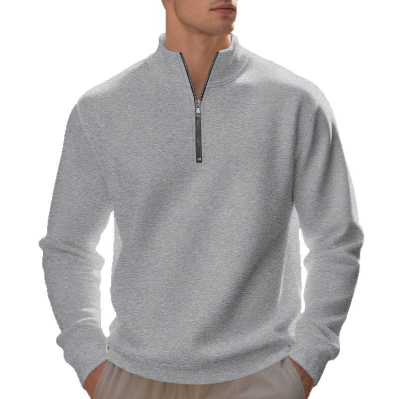 Pulôver Plus Size de Outono/Inverno com Forro de Lã e Meio Zíper, Cor Lisa, Moletom Casual para Homens