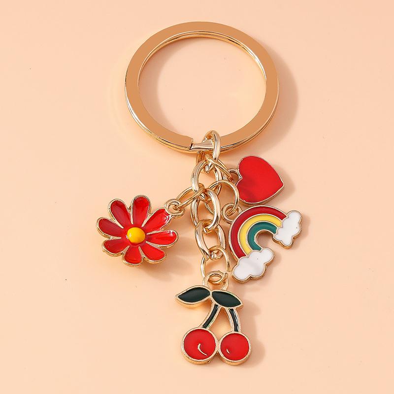 Cute Enamel Simulation Fruit Keychain Grape Watermelon Key Rings for Women Girls Handbag Pendants DIY Jewelry Gifts