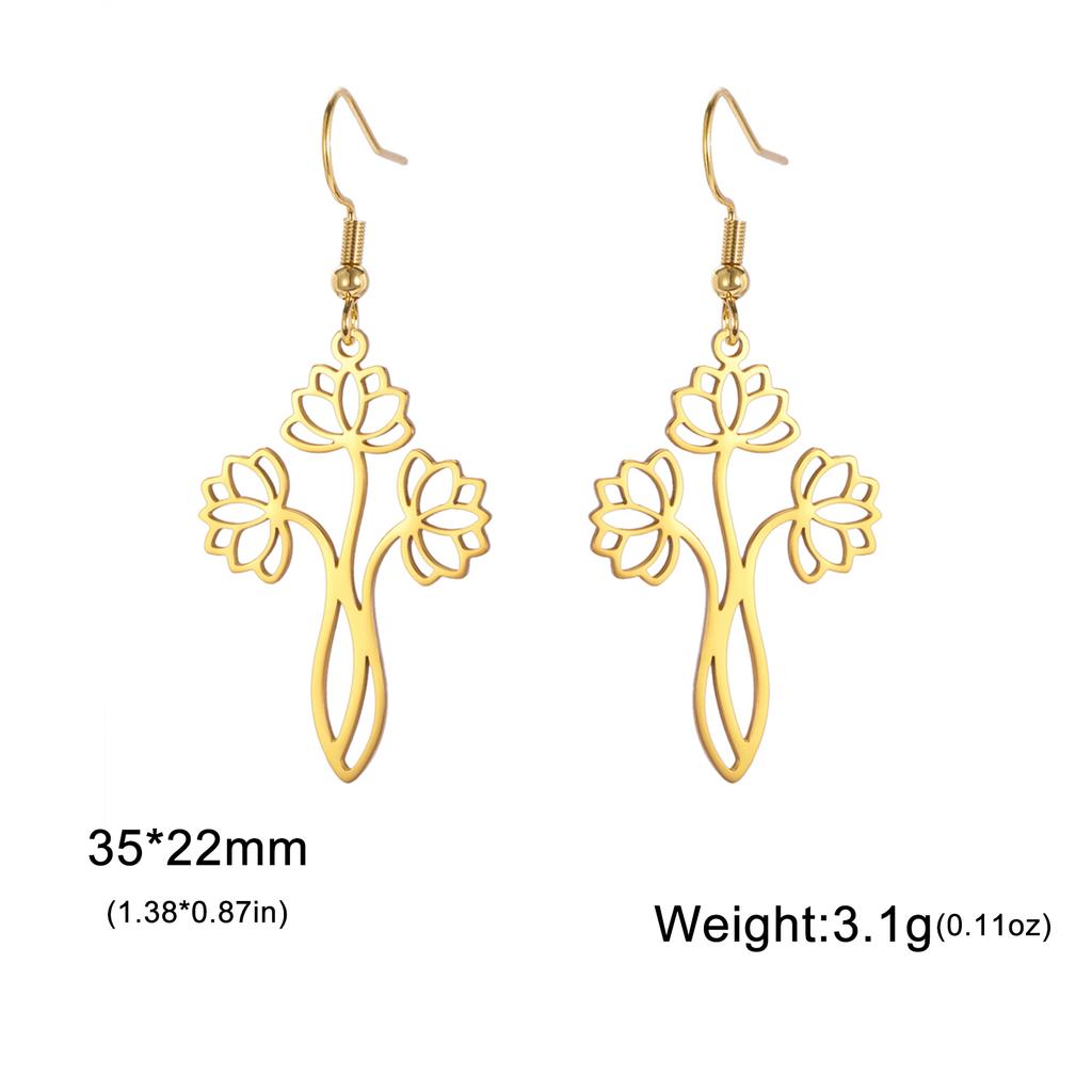 Lucktune Lotus Yoga Buddhism Flower Pendant Earrings Stainless Steel Women's Earring Gold Color Jewelry Date Party Gift Sale