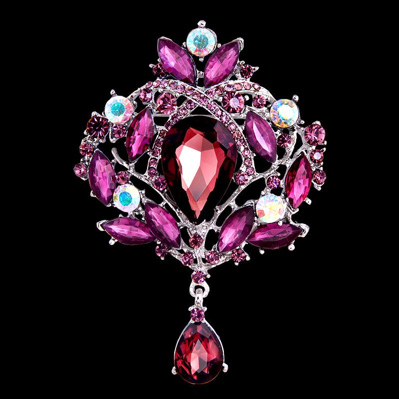 Shiny Crystal Teardrop Brooch Crown Romantic Wedding Party Pin Jewelry Gift