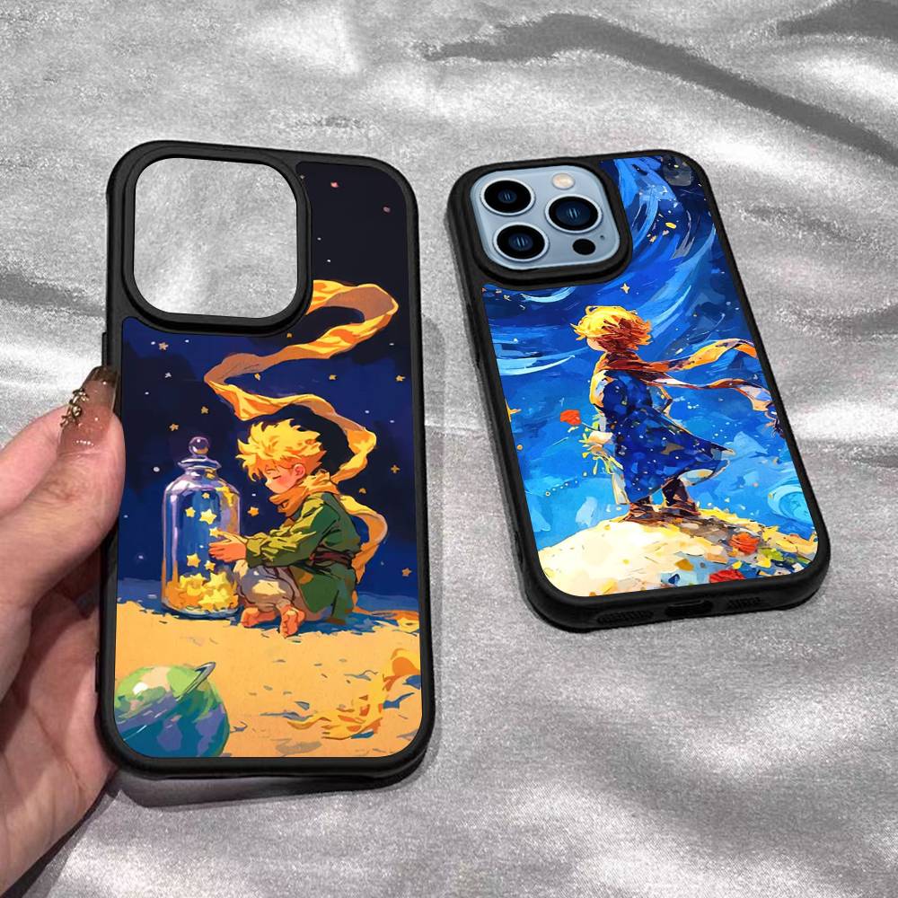 Oil Painting The Little Prince Black Silicone Hard Plastic Phone Case For Iphone 17 Air 16 15 14 13 12 11 Pro Max PC+TPU Cover