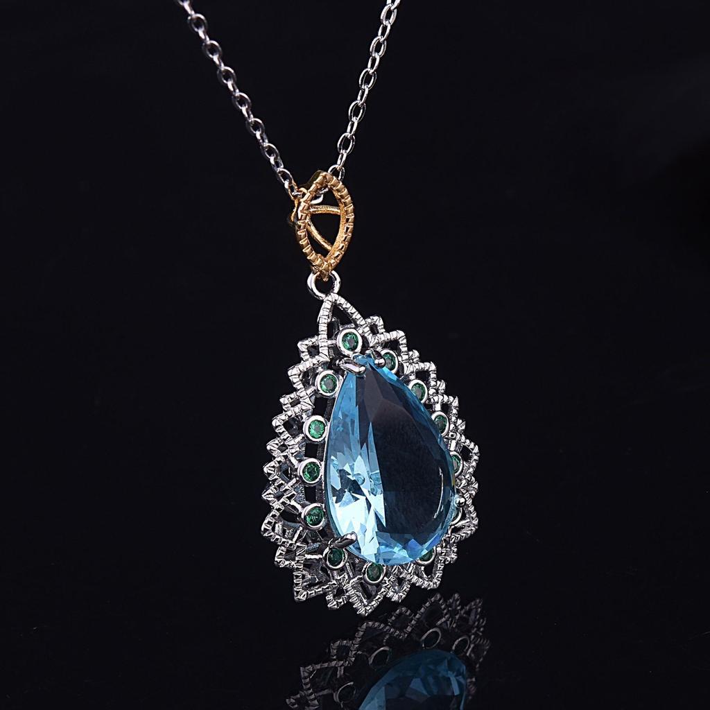 POMOiii Temperament Luxury Drop Sea Blue Zircon Female High-end Pendant Clavicle Chain for Women Charm Wedding Engagement Fine Jewelry