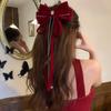 Red Velvet Snowflake Bow Hair Clip - Festive Holiday Accessory for Women