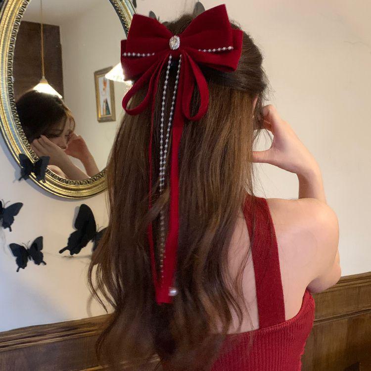 Red Velvet Snowflake Bow Hair Clip - Festive Holiday Accessory for Women