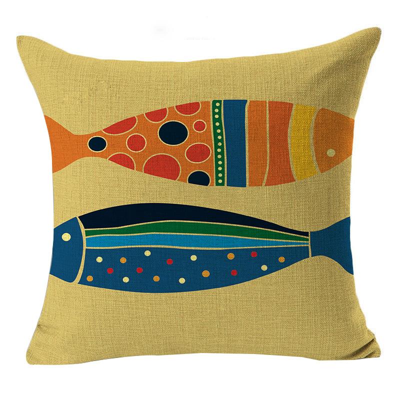 Fish Cartoon Hand-painted Nordic Car Pillowcase Sofa Cushion Cover Linen Pillowcase
