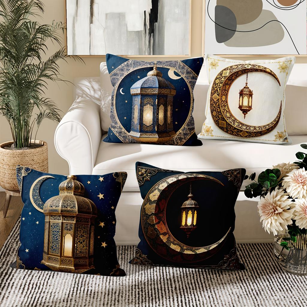 Aksamitne Poszewki na Poduszki Latarnia Księżycowa Ramadan Poszewka na Poduszkę na Krzesło do Domu Biura na Zewnątrz Kwadratowe Poszewki na Poduszki Dekoracja Wzór z Nadrukiem
