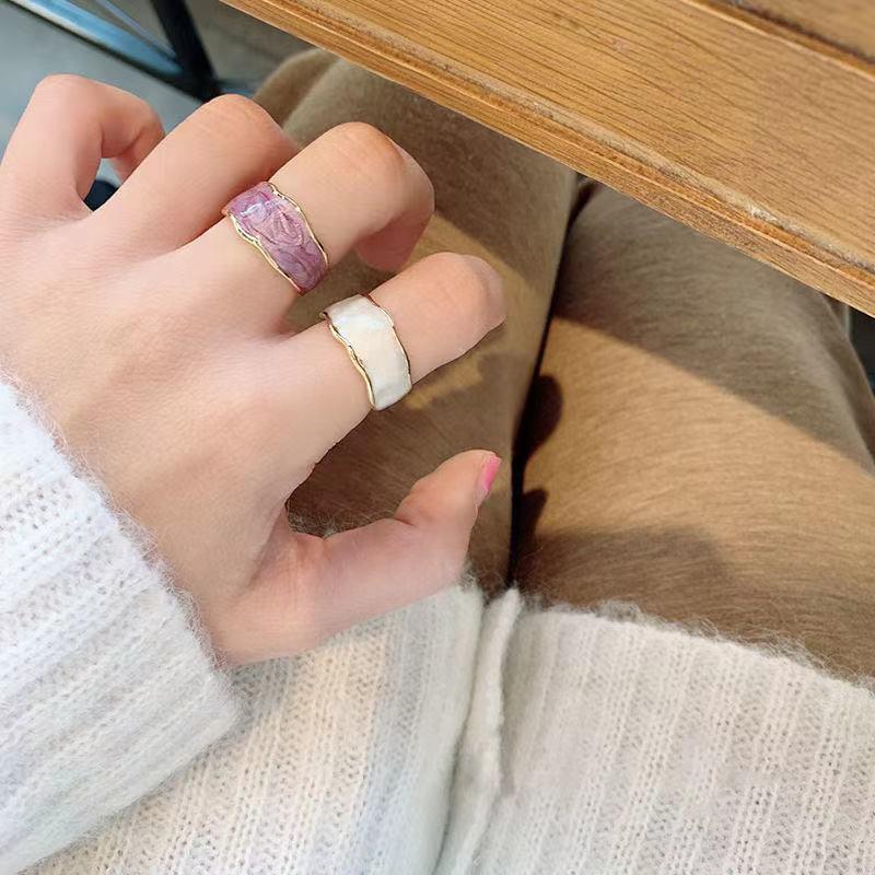 

Korean Style Colorful Handmade Enamel Glaze Irregular Ring for Women Adjustable