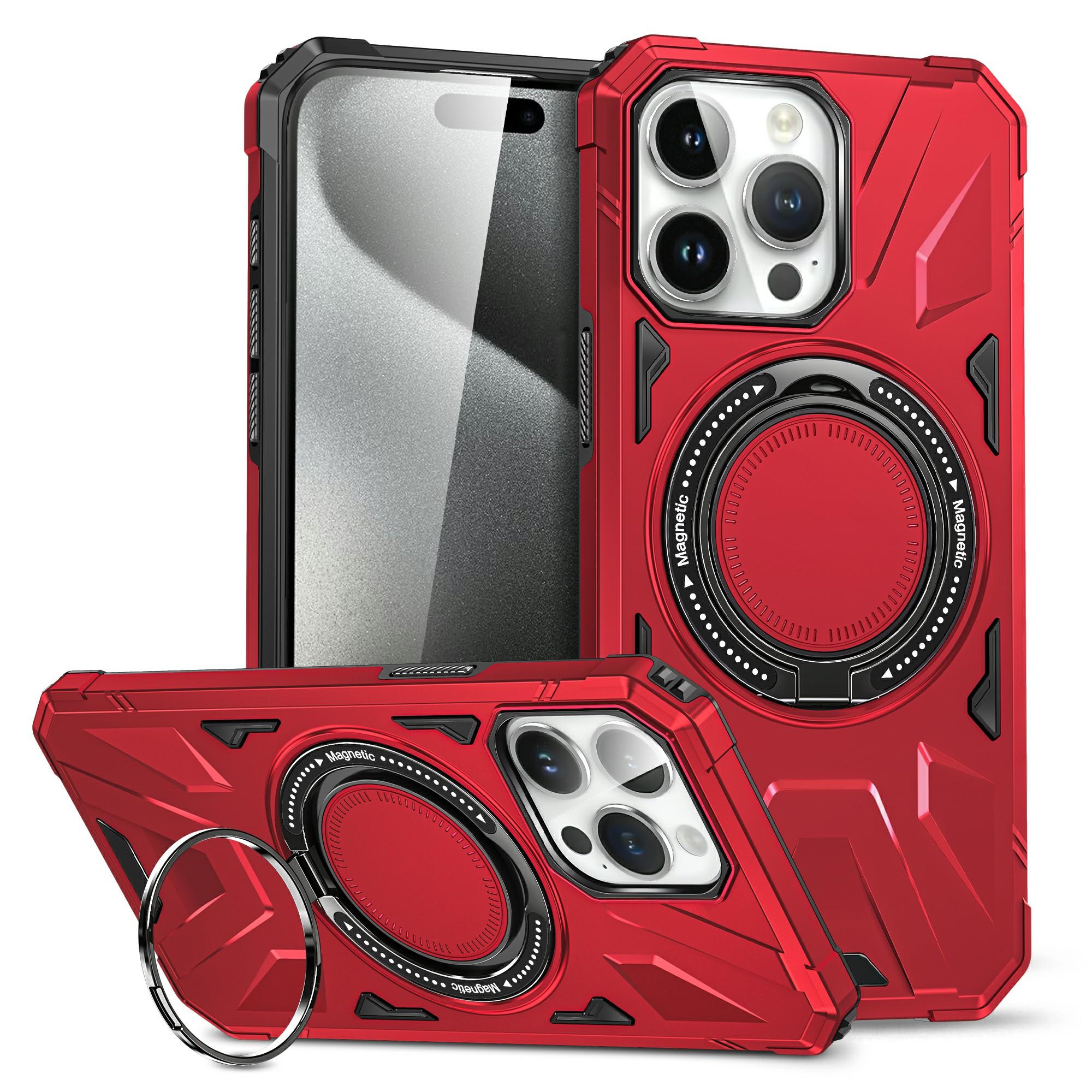 

For iPhone 15 Pro Max TPU+PC Phone Case Rotatable Kickstand Protective Cover Red