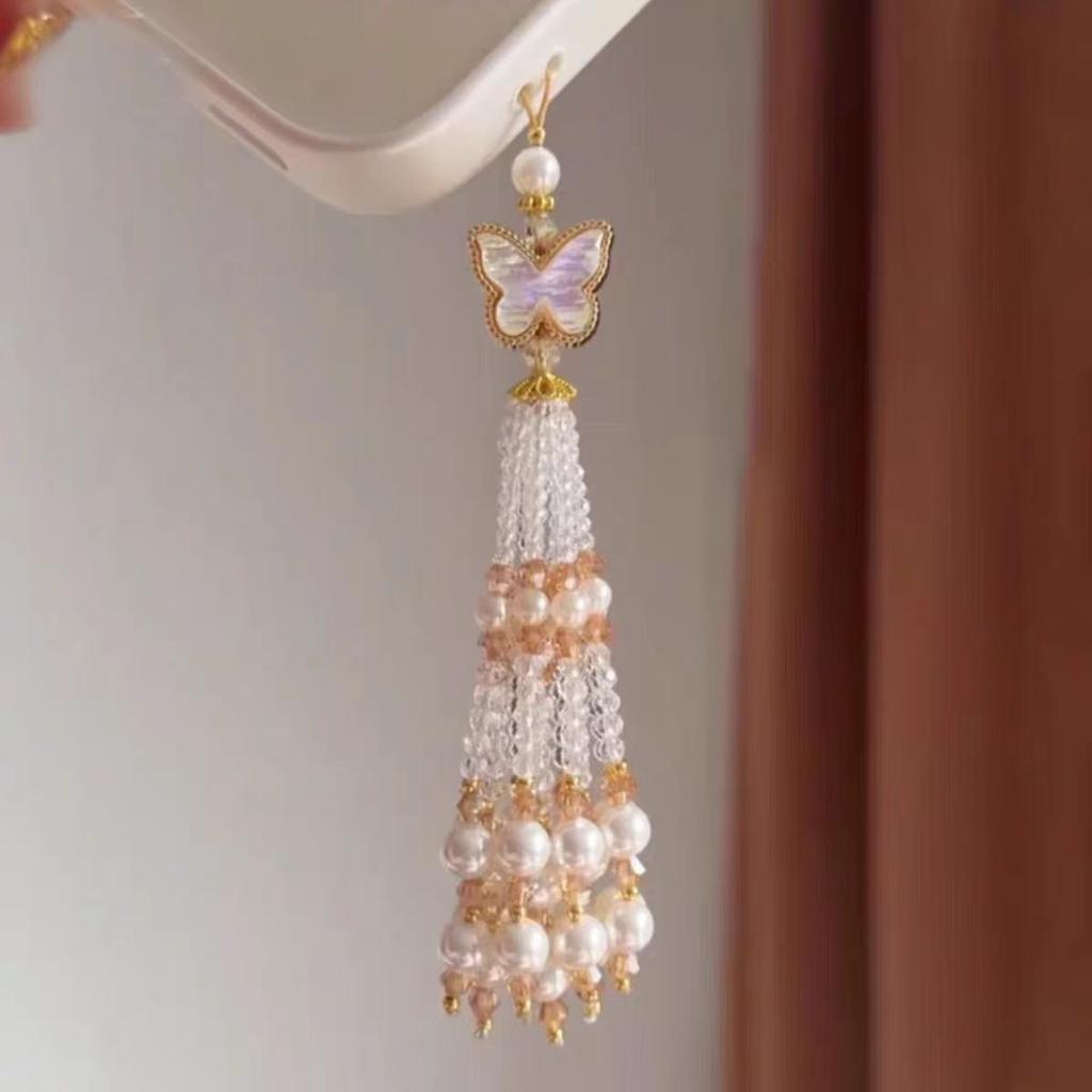 New Chinese Butterfly Beaded Fringed Pearl Mobile Phone Chain Women's Fashion High-value Versatile Pendant Personalized Versatile Pendant