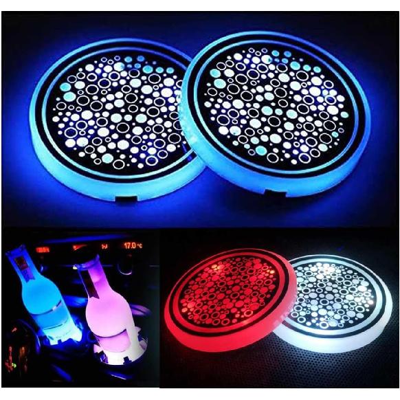 2PCS LED Car Cup Holder Lights, Light up Car Coasters for Cup Holders 7 Color-Changing Light Up Cup Holder ert Coasters, Waterproof Car Accessories
