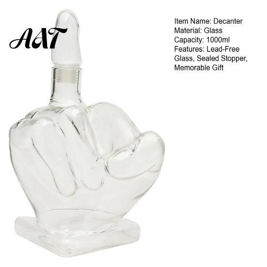 Party Drinkware Essentials Middle Finger Whiskey Decanter, 1000ml Glass Fist Dispenser with Stopper, Sealed Stopper Unique Hand Shape