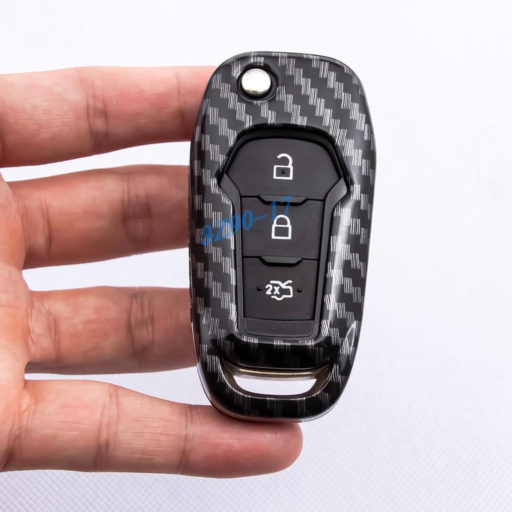 For Ford F150 F250 F350 F450 Xlt Ranger Xl Maverick Ecosport Everest Abs Carbon Fiber Car Smart Key Cover Case Keychain