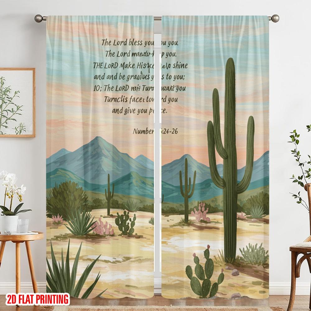 2pcs 2D flat printing Party Curtain Desert Blessing Landscape Polyester Without Electricity Festive Holiday Perfect for Home