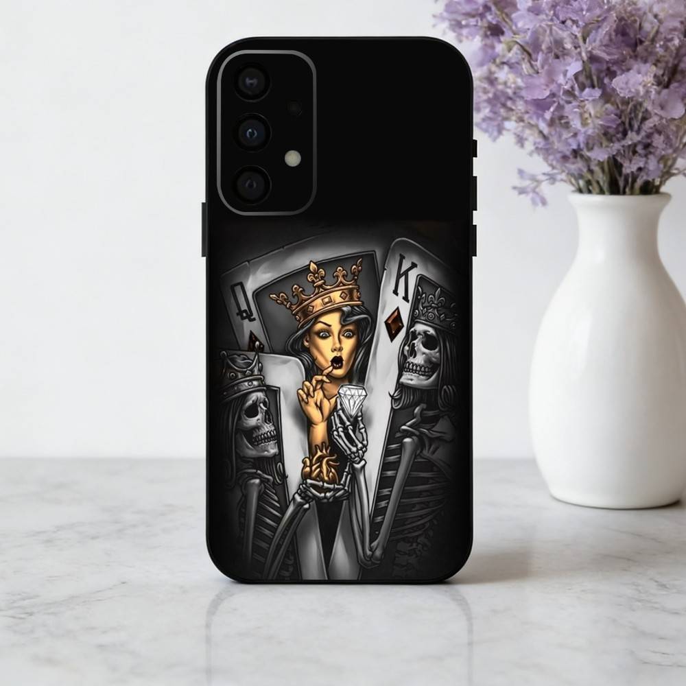 S-Skeleton Q-Queen of Hearts CARD Phone Case For Samsung Galaxy A73,A72,A71,A70,A53,A52,A51,Soft Silicone Black Cover