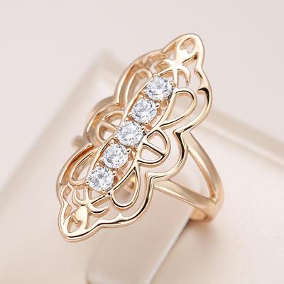 Trendiger ethnischer Braut Ehering Roségoldfarbe Natürlicher Zirkon Hohlblumenringe Für Frauen Täglicher Feinschmuck