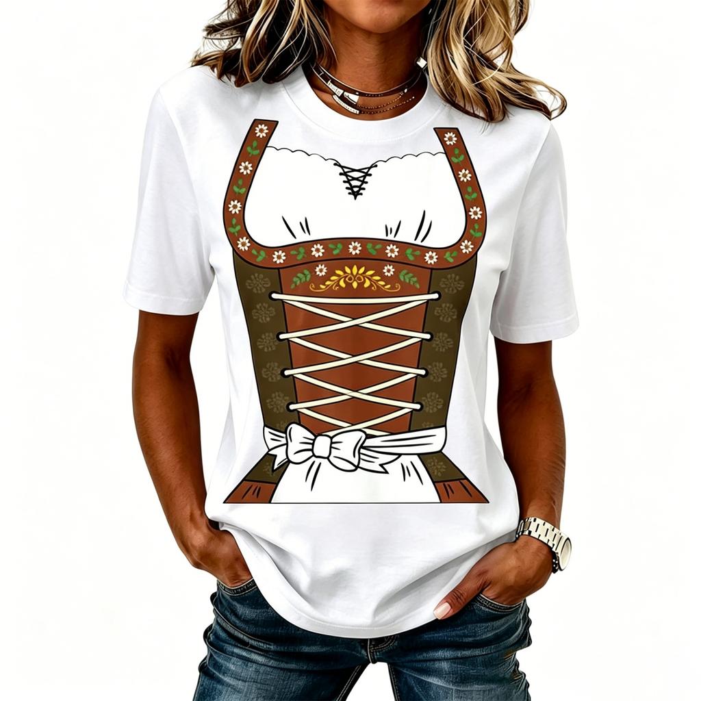 Women’s Casual Round Neck Short Sleeve Pullover T-Shirt with Festival Graphic Print Relaxed Fit Comfortable Style Top