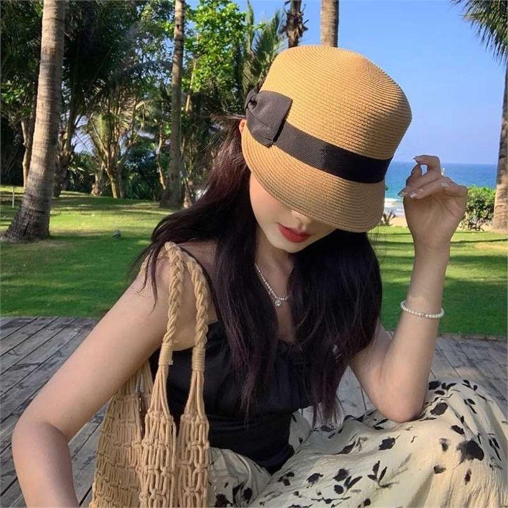 Wide Brim Bow Straw Hat Woven Summer Hat Sun Cap Women's Sun Hats  Spring